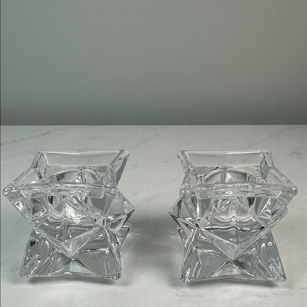 SET OF 2 VINTAGE LEAD CRYSTAL STAR CANDLE HOLDERS